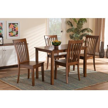 Baxton Studio Erion Modern and Contemporary Walnut Brown Finished Wood 5-Piece Dining Set