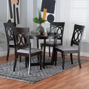 Baxton Studio Estelle Modern Grey Fabric and Dark Brown Finished Wood 5 Piece Dining Set