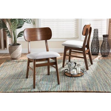 Baxton Studio Euclid Mid-Century Modern Grey Fabric Upholstered and Walnut Brown Finished Wood 2-Piece Dining Chair Set