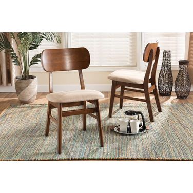 Baxton Studio Euclid Mid-Century Modern Sand Fabric Upholstered and Walnut Brown Finished Wood 2-Piece Dining Chair Set
