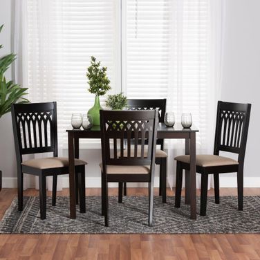 Baxton Studio Genesis Modern Beige Fabric and Dark Brown Finished Wood 5 Piece Dining Set