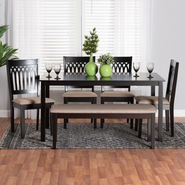 Baxton Studio Genesis Modern Beige Fabric and Dark Brown Finished Wood 6 Piece Dining Set