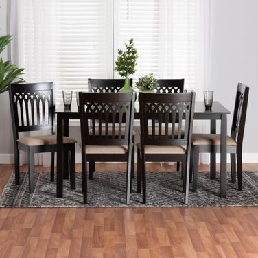 Baxton Studio Genesis Modern Beige Fabric and Dark Brown Finished Wood 7 Piece Dining Set
