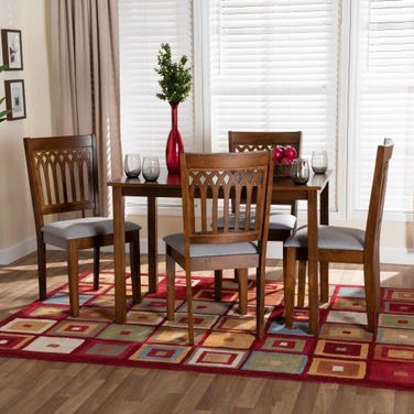 Baxton Studio Genesis Modern Grey Fabric and Walnut Brown Finished Wood 5 Piece Dining Set