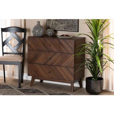 Baxton Studio Hartman Mid-Century Modern Walnut Brown Finished Wood 3-Drawer Storage Chest