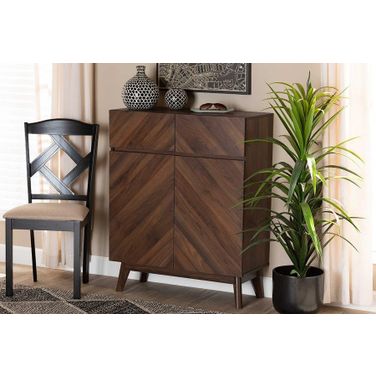 Baxton Studio Hartman Mid-Century Modern Walnut Brown Finished Wood Shoe Cabinet