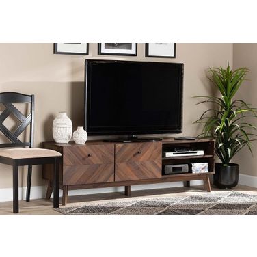 Baxton Studio Hartman Mid-Century Modern Walnut Brown Finished Wood TV Stand