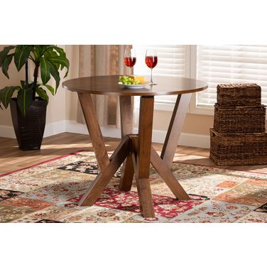 Baxton Studio Irene Modern and Contemporary Walnut Brown Finished 35-Inch-Wide Round Wood Dining Table