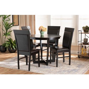 Irma Modern and Contemporary Dark Brown Faux Leather Upholstered and Wood 5-Piece Dining Set