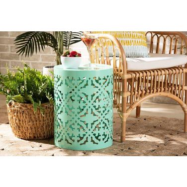 Baxton Studio Jamila Modern and Contemporary Aqua Finished metal Outdoor Side Table