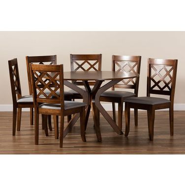 Baxton Studio Jana Modern and Contemporary Grey Fabric Upholstered and Walnut Brown Finished Wood 7-Piece Dining Set