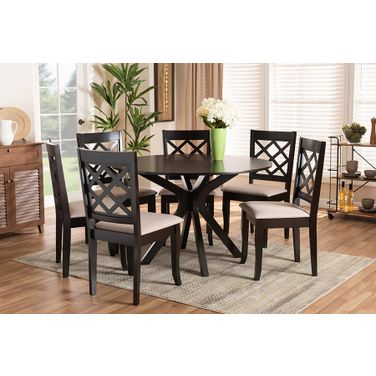 Baxton Studio Jana Modern and Contemporary Sand Fabric Upholstered and Dark Brown Finished Wood 7-Piece Dining Set