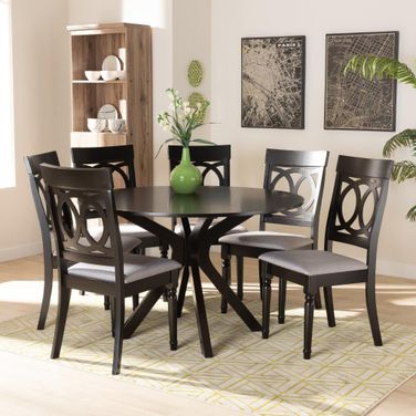 Baxton Studio Jessie Modern And Contemporary Grey Fabric Upholstered And Dark Brown Finished Wood 7 Piece Dining Set