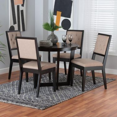 Baxton Studio Kala Modern Beige Fabric and Dark Brown Finished Wood 5 Piece Dining Set