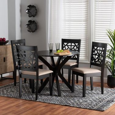 Baxton Studio Karel Modern Beige Fabric and Espresso Brown Finished Wood 5 Piece Dining Set