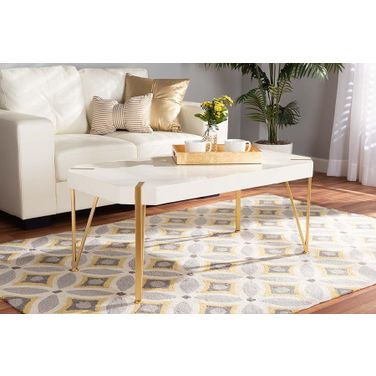 Baxton Studio Kassa Contemporary Glam and Luxe Brushed Gold Metal and White Finished Wood Coffee Table