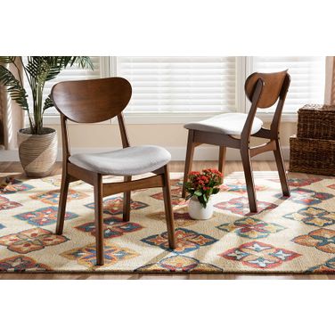 Baxton Studio Katya Mid-Century Modern Grey Fabric Upholstered And Walnut Brown Finished Wood 2-Piece Dining Chair Set