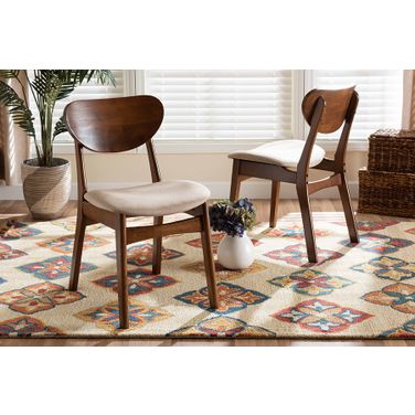 Baxton Studio Katya Mid-Century Modern Sand Fabric Upholstered And Walnut Brown Finished Wood 2-Piece Dining Chair Set