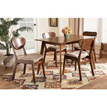 Baxton Studio Katya Mid-Century Modern Sand Fabric Upholstered And Walnut Brown Finished Wood 5-Piece Dining Set