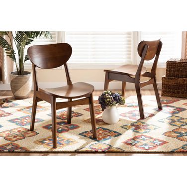 Baxton Studio Katya Mid-Century Modern Walnut Brown Finished Wood 2-Piece Dining Chair Set