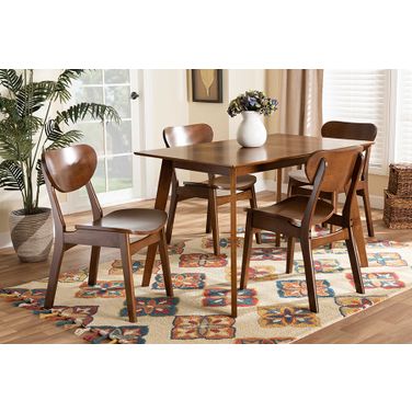 Baxton Studio Katya Mid-Century Modern Walnut Brown Finished Wood 5-Piece Dining Set