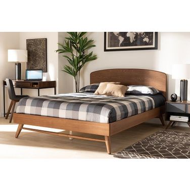 Baxton Studio Keagan Mid-Century Modern Transitional Walnut Brown Finished Wood Queen Size Platform Bed