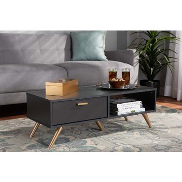 Baxton Studio Kelson Modern And Contemporary Dark Grey And Gold Finished Wood Coffee Table