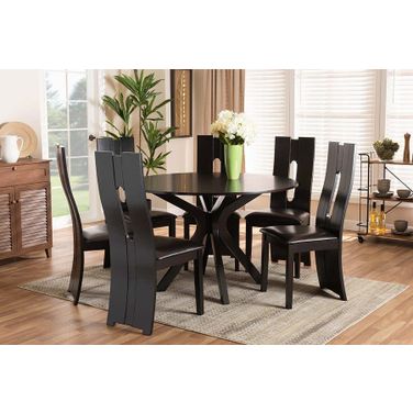 Kenyon Modern and Contemporary Dark Brown Faux Leather Upholstered and Wood 7-Piece Dining Set
