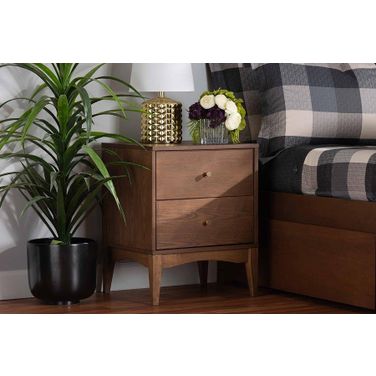 Baxton Studio Landis Mid-Century Modern Ash Walnut Finished Wood 2-Drawer Nightstand