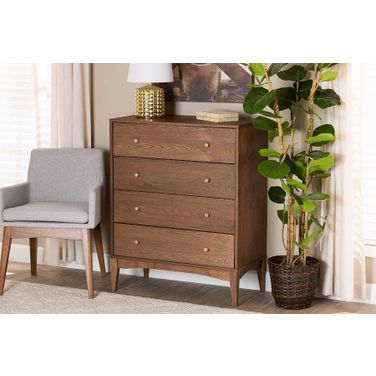 Baxton Studio Landis Mid-Century Modern Ash Walnut Finished Wood 4-Drawer Chest
