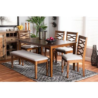 Baxton Studio Lanier Modern and Contemporary Grey Fabric Upholstered and Walnut Brown Finished Wood 6-Piece Dining Set