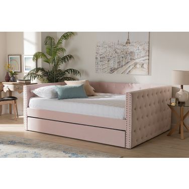 Baxton Studio Larkin Modern And Contemporary Pink Velvet Fabric Upholstered Full Size Daybed With Trundle