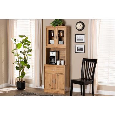 Baxton Studio Laurana Modern and Contemporary Oak Brown Finished Wood Kitchen Cabinet and Hutch