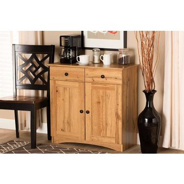 Baxton Studio Lauren Modern and Contemporary Oak Brown Finished Wood 2-Door Buffet Kitchen Cabinet