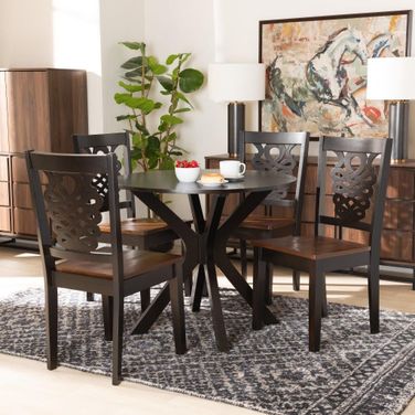 Baxton Studio Liese Modern And Contemporary Transitional Two Tone Dark Brown And Walnut Brown Finished Wood 5 Piece Dining Set
