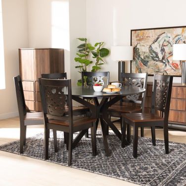 Baxton Studio Liese Modern And Contemporary Transitional Two Tone Dark Brown And Walnut Brown Finished Wood 7 Piece Dining Set