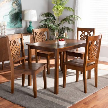 Baxton Studio Luisa Modern And Contemporary Transitional Walnut Brown Finished Wood 5 Piece Dining Set