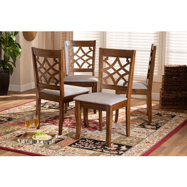 Baxton Studio Mael Modern and Contemporary Grey Fabric Upholstered Walnut Brown Finished Wood 4-Piece Dining Chair Set