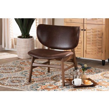 Baxton Studio Marcos Mid-Century Modern Dark Brown Faux Leather Effect and Walnut Brown Finished Wood Living Room Accent Chair