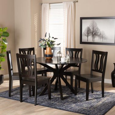 Baxton Studio Mare Modern And Contemporary Transitional Dark Brown Finished Wood 7 Piece Dining Set