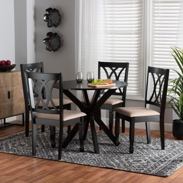Baxton Studio Maya Modern Beige Fabric and Espresso Brown Finished Wood 5 Piece Dining Set