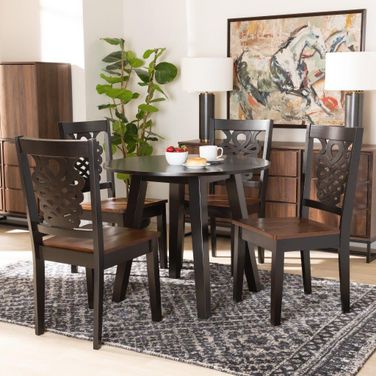 Baxton Studio Mina Modern And Contemporary Transitional Two Tone Dark Brown And Walnut Brown Finished Wood 5 Piece Dining Set