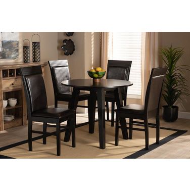 Miya Modern and Contemporary Dark Brown Faux Leather Upholstered and Wood 5-Piece Dining Set