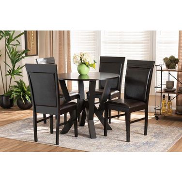 Nada Modern and Contemporary Dark Brown Faux Leather Upholstered and Wood 5-Piece Dining Set