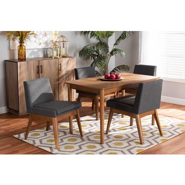 Baxton Studio Nexus Mid-Century Modern Dark Grey Fabric Upholstered and Walnut Brown Finished Wood 5-Piece Dining Set