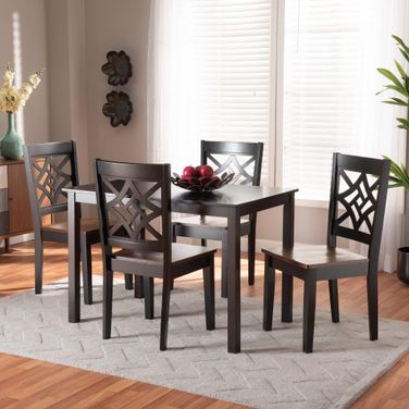 Baxton Studio Nicolette Modern And Contemporary Two Tone Dark Brown And Walnut Brown Finished Wood 5 Piece Dining Set