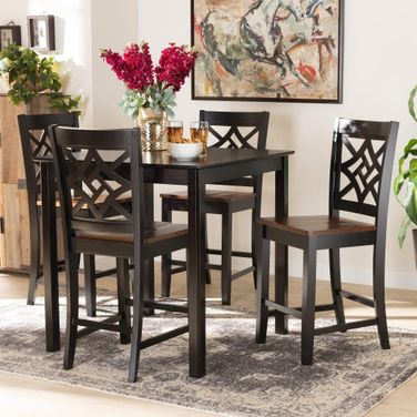Baxton Studio Nicolette Modern And Contemporary Two Tone Dark Brown And Walnut Brown Finished Wood 5 Piece Pub Set
