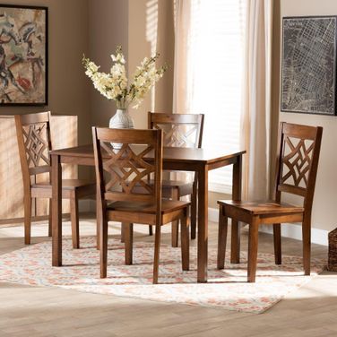 Baxton Studio Nicolette Modern And Contemporary Walnut Brown Finished Wood 5 Piece Dining Set