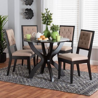 Baxton Studio Noe Modern Sand Fabric And Dark Brown Finished Wood 5-Piece Dining Set