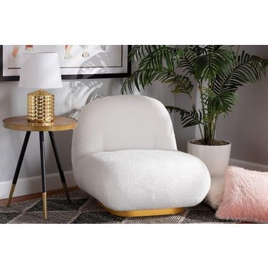 Baxton Studio Paiva Modern and Contemporary White Boucle Upholstered and Brushed Gold Finished Accent Chair